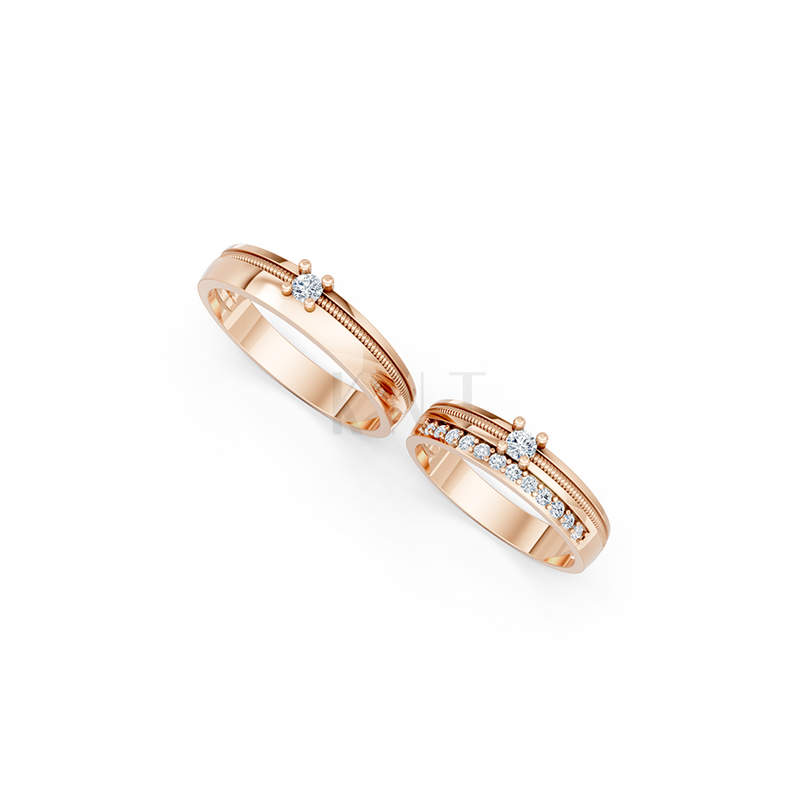 Nhẫn cưới E395 màu vàng hồng Rose Gold thiết kế đối xứng, phong cách, ấn tượng