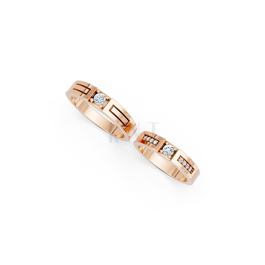 Nhẫn cưới E448 màu vàng hồng Rose Gold vàng đẹp, họa tiết hình học, độc đáo