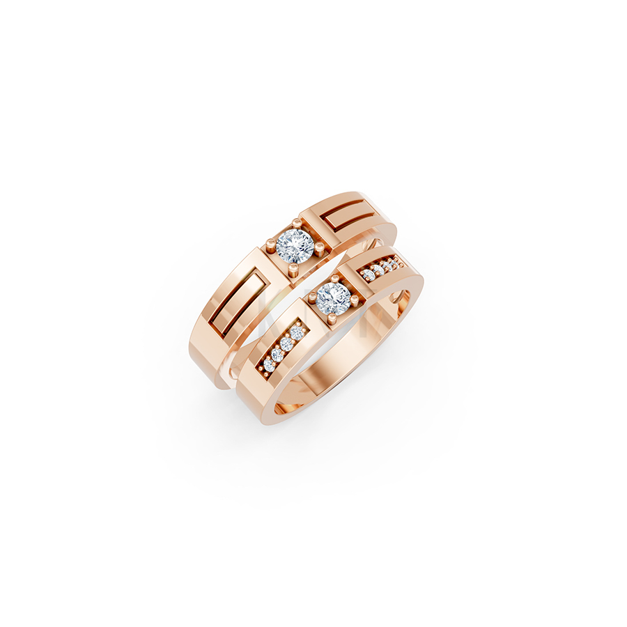Nhẫn cưới E448 màu vàng hồng Rose Gold họa tiết ấn tượng, cá tính