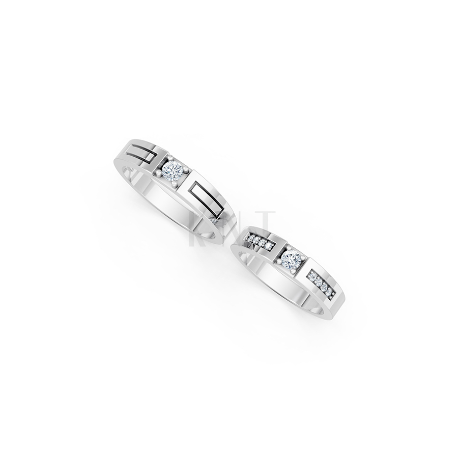 Nhẫn cưới E448 màu vàng trắng White Gold kiểu dáng cá tính, hiện đại