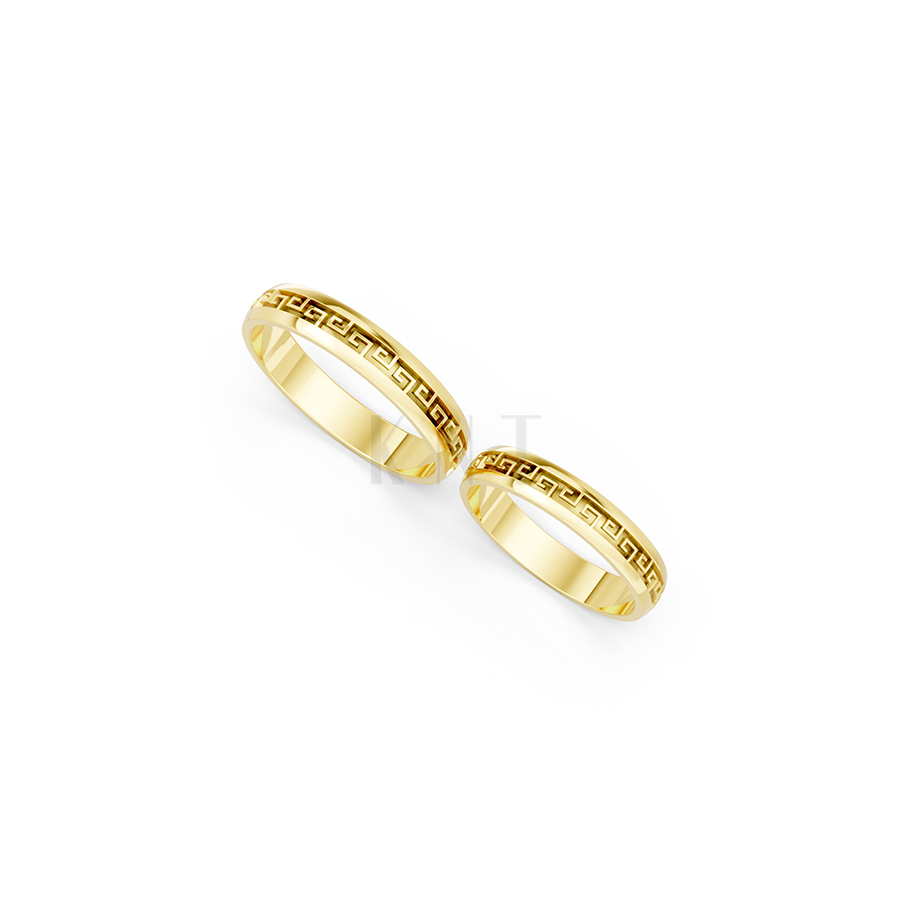 Nhẫn cưới E467 màu Vàng Gold mặt nhẫn chạm khắc tinh xảo, độc đáo