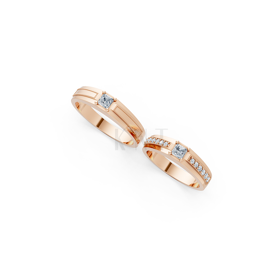 Nhẫn cưới E468 màu vàng hồng Rose Gold thiết kế đối xứng, phong cách, ấn tượng