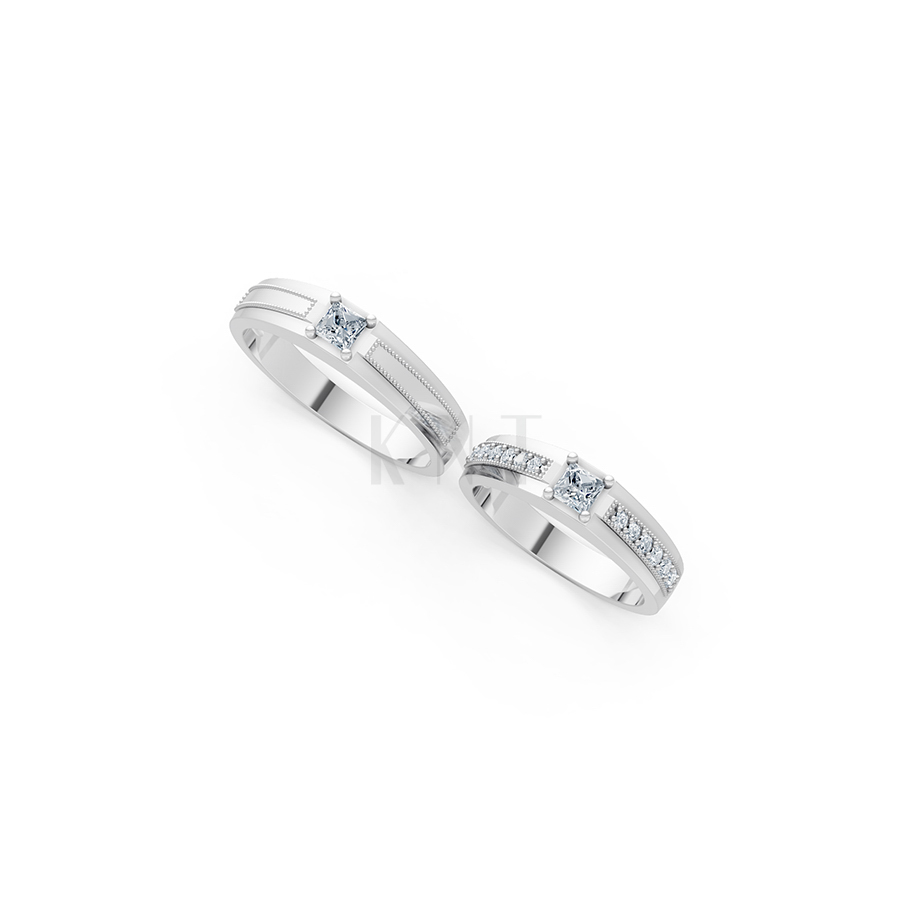 Nhẫn cưới E468 màu vàng trắng White Gold vàng sáng, đường nét sắc sảo, tinh tế