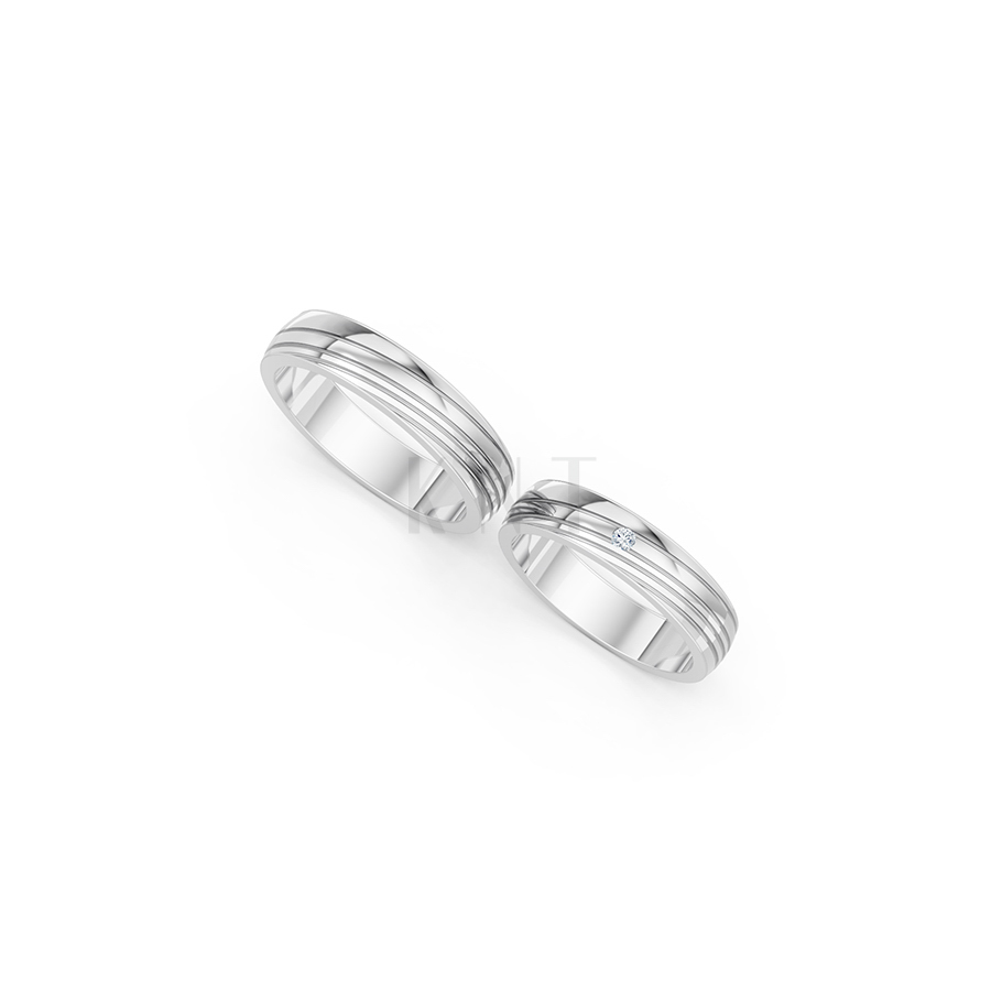 Nhẫn cưới E485 màu vàng trắng White Gold vàng sáng, đường nét sắc sảo, tinh tế