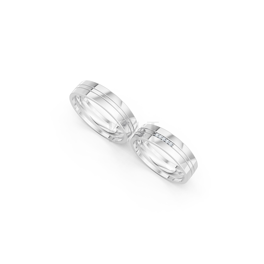 Nhẫn cưới E494 màu vàng trắng White Gold kiểu dáng cá tính, hiện đại