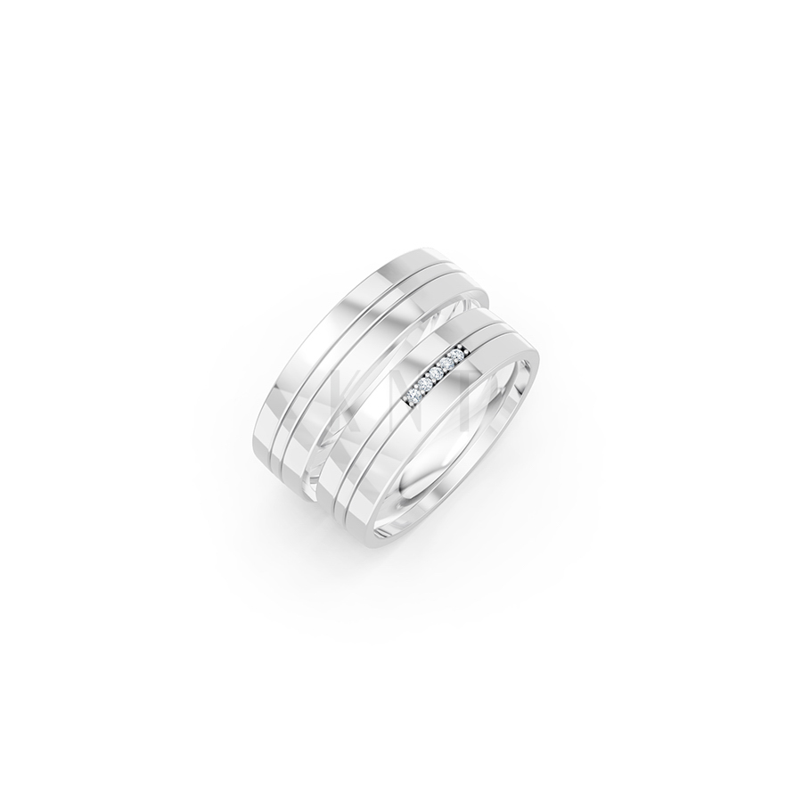 Nhẫn cưới E494 màu vàng trắng White Gold kiểu dáng hiện đại, nổi bật