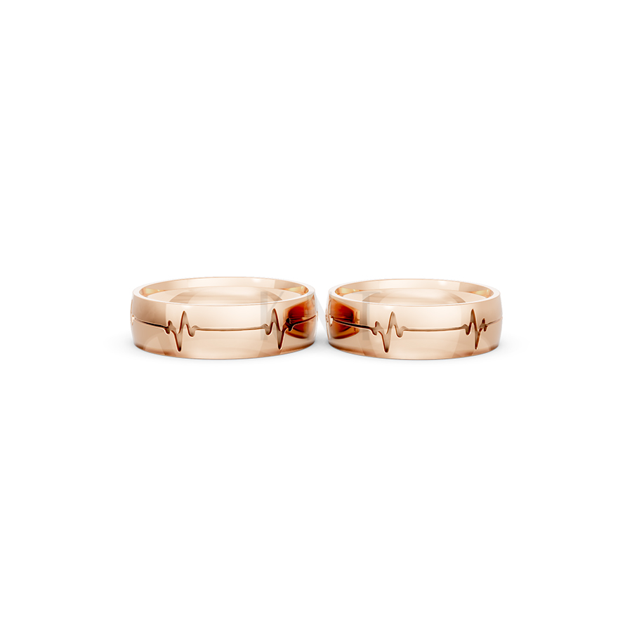 Nhẫn cưới E513 họa tiết nhịp tim độc đáo và cá tính màu vàng hồng Rose Gold cặp đôi, phong cách trẻ trung, nổi bật