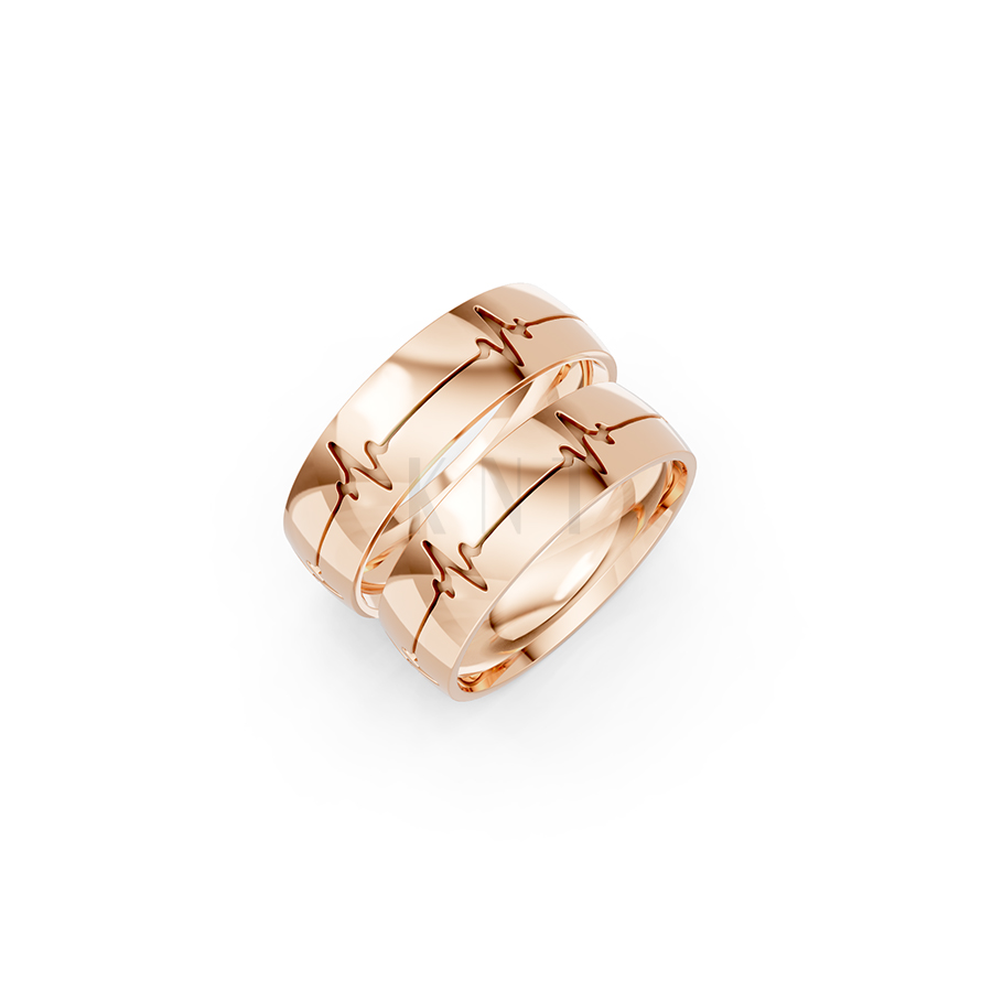 Nhẫn cưới E513 họa tiết nhịp tim độc đáo và cá tính màu vàng hồng Rose Gold họa tiết ấn tượng, cá tính