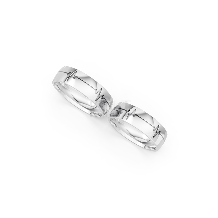 Nhẫn cưới E513 họa tiết nhịp tim độc đáo và cá tính màu vàng trắng White Gold vàng sáng bóng, điểm nhấn đá lấp lánh