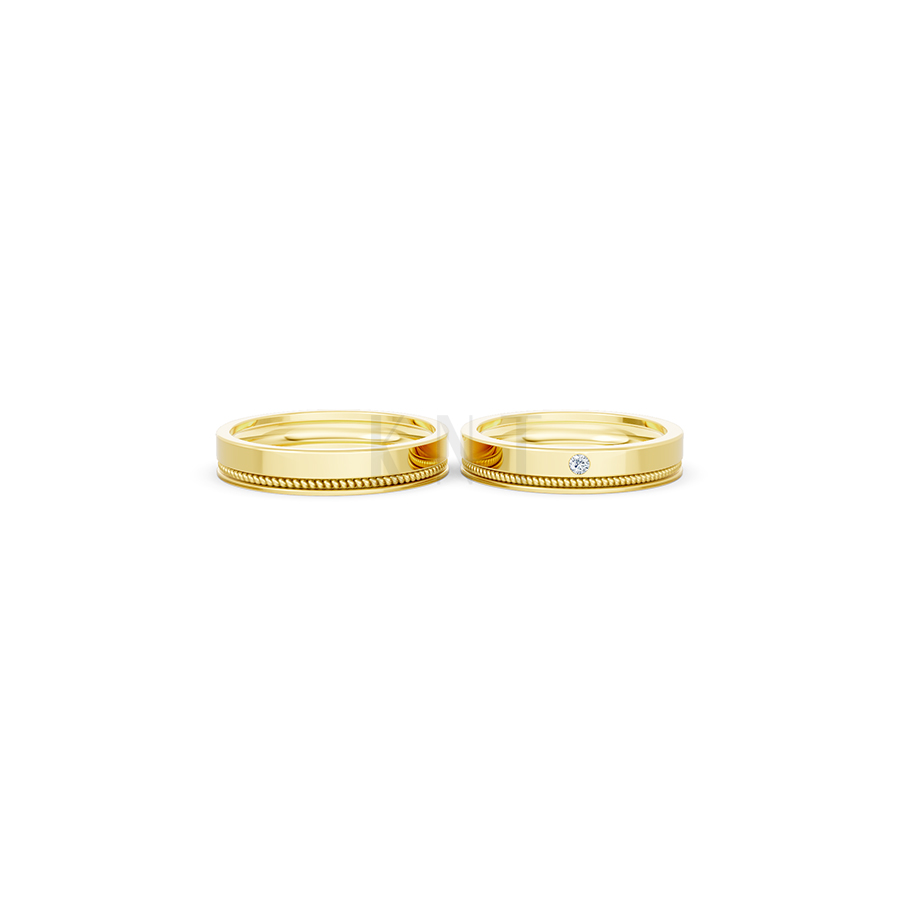 Nhẫn cưới E515 thiết kế tinh xảo, đường nét mềm mại màu Vàng Gold vàng 10K/14K/18K/607 đính đá nhỏ, thanh lịch