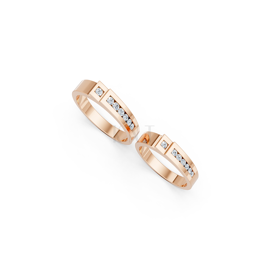 Nhẫn cưới E55 màu vàng hồng Rose Gold thiết kế đối xứng, phong cách, ấn tượng