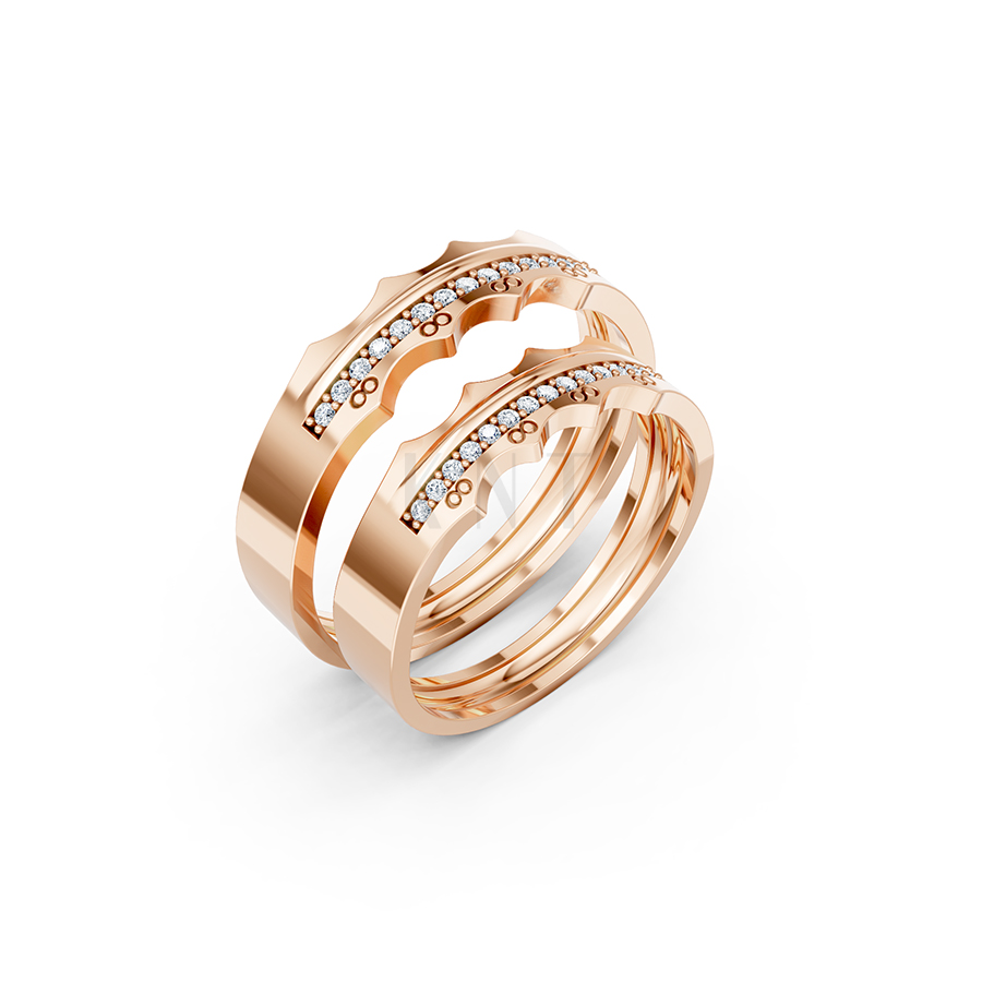 Nhẫn cưới E66 đường nét uốn lượn độc đáo và chân thật màu vàng hồng Rose Gold họa tiết ấn tượng, cá tính