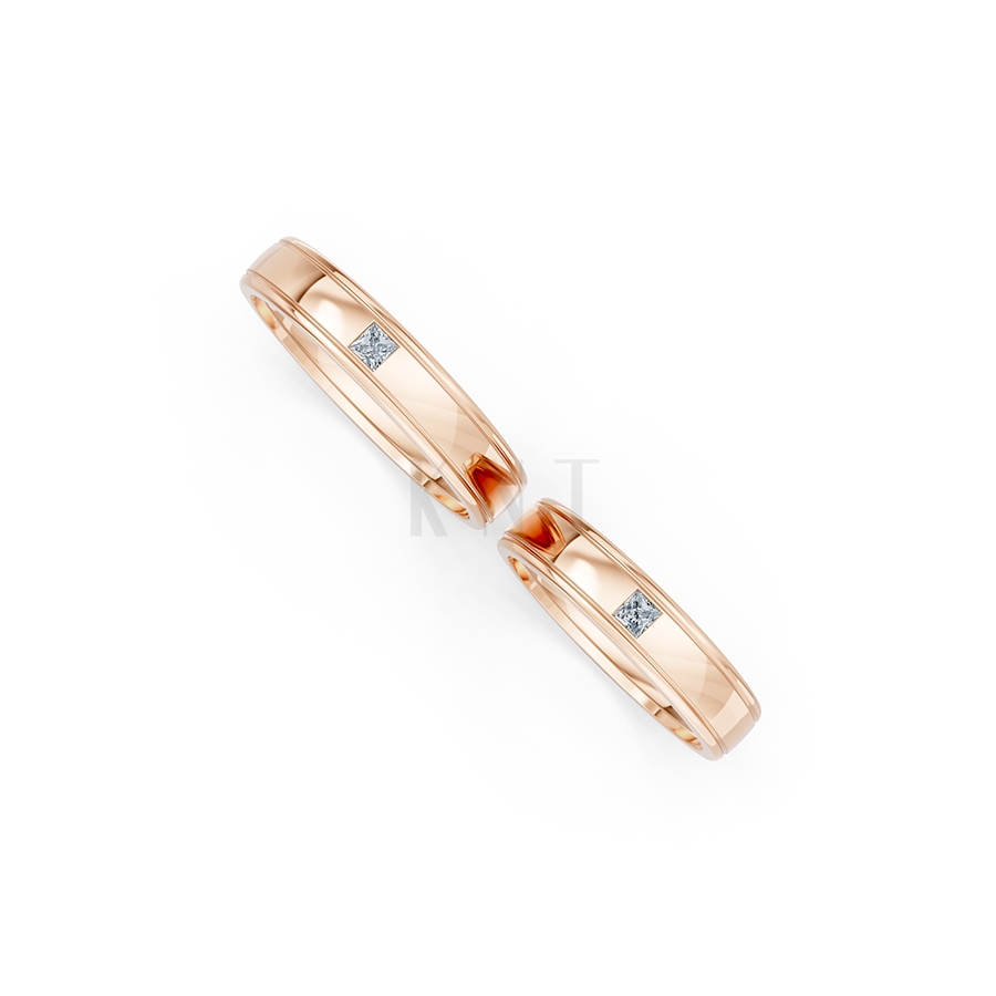 Nhẫn cưới E71 thiết kế vàng trơn thanh lịch, tối giản màu vàng hồng Rose Gold vàng đẹp, họa tiết hình học, độc đáo