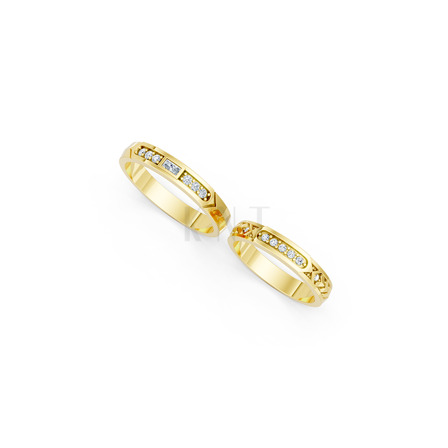Nhẫn cưới E809 thiết kế sang trọng, đính đá lấp lánh màu Vàng Gold vàng 10K/14K/18K/607 đính đá nhỏ, thanh lịch