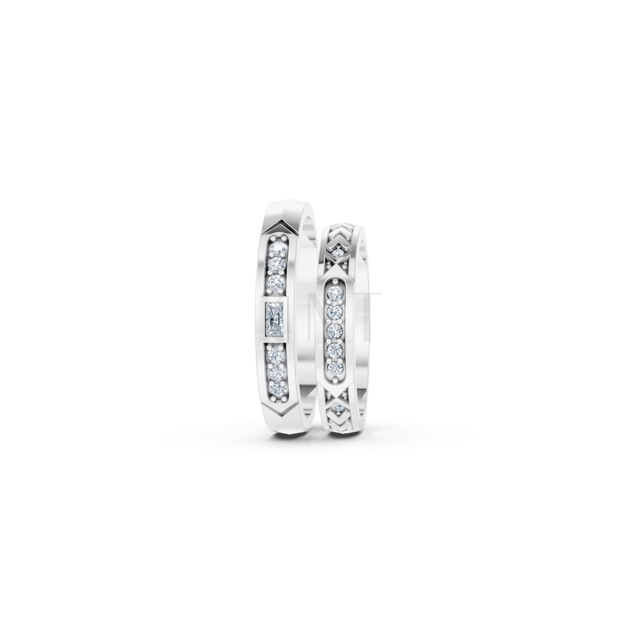 Nhẫn cưới E809 thiết kế sang trọng, đính đá lấp lánh màu vàng trắng White Gold vàng sáng bóng, thiết kế trẻ trung