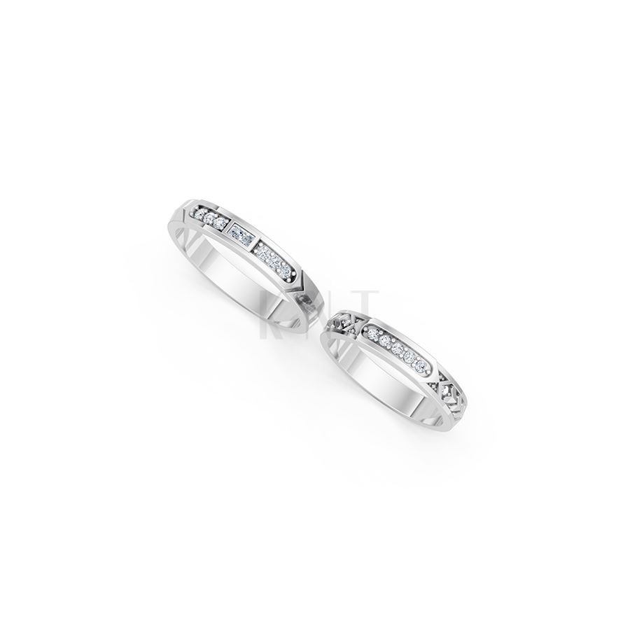Nhẫn cưới E809 thiết kế sang trọng, đính đá lấp lánh màu vàng trắng White Gold vàng sáng, đường nét sắc sảo, tinh tế