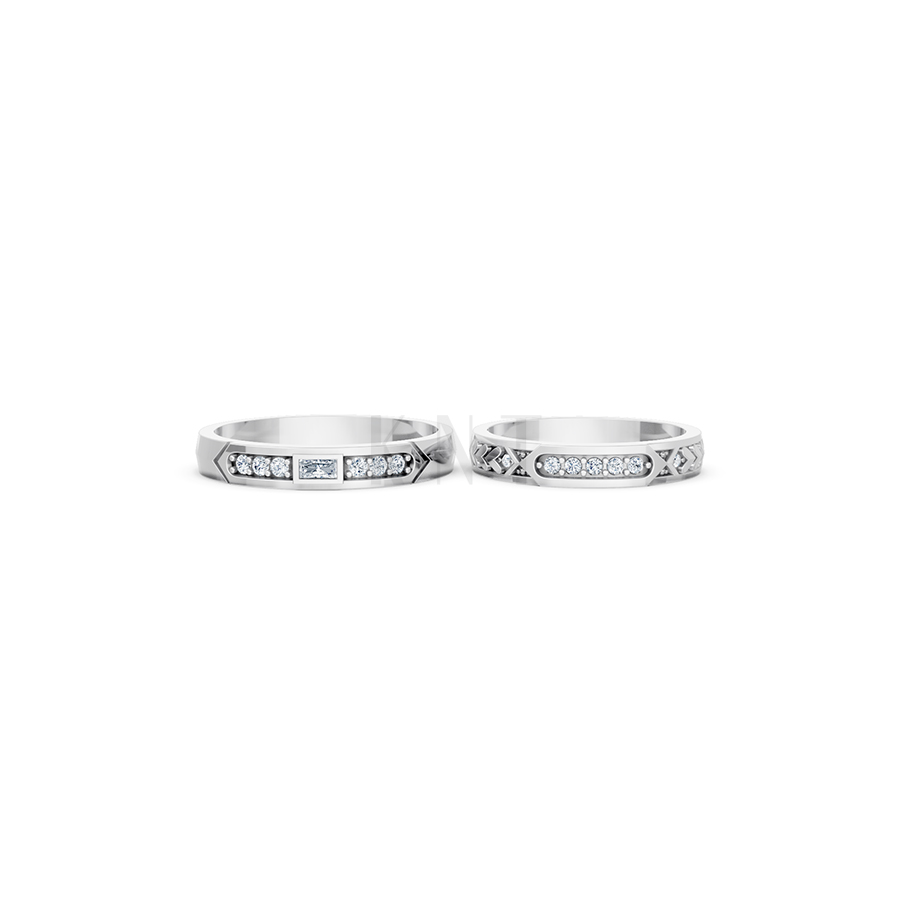 Nhẫn cưới E809 thiết kế sang trọng, đính đá lấp lánh màu vàng trắng White Gold kiểu dáng cá tính, hiện đại