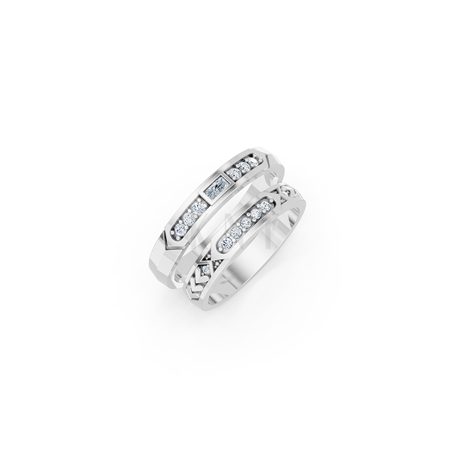 Nhẫn cưới E809 thiết kế sang trọng, đính đá lấp lánh màu vàng trắng White Gold kiểu dáng hiện đại, nổi bật