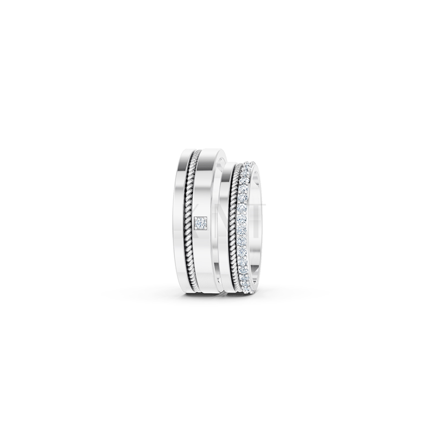 Nhẫn cưới E813 đính đá tinh xảo, thiết kế hiện đại màu vàng trắng White Gold vàng sáng bóng, thiết kế trẻ trung