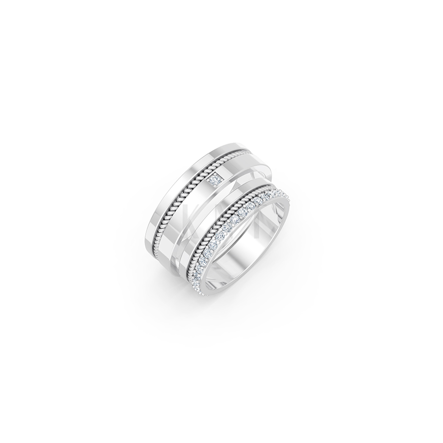 Nhẫn cưới E813 đính đá tinh xảo, thiết kế hiện đại màu vàng trắng White Gold kiểu dáng hiện đại, nổi bật