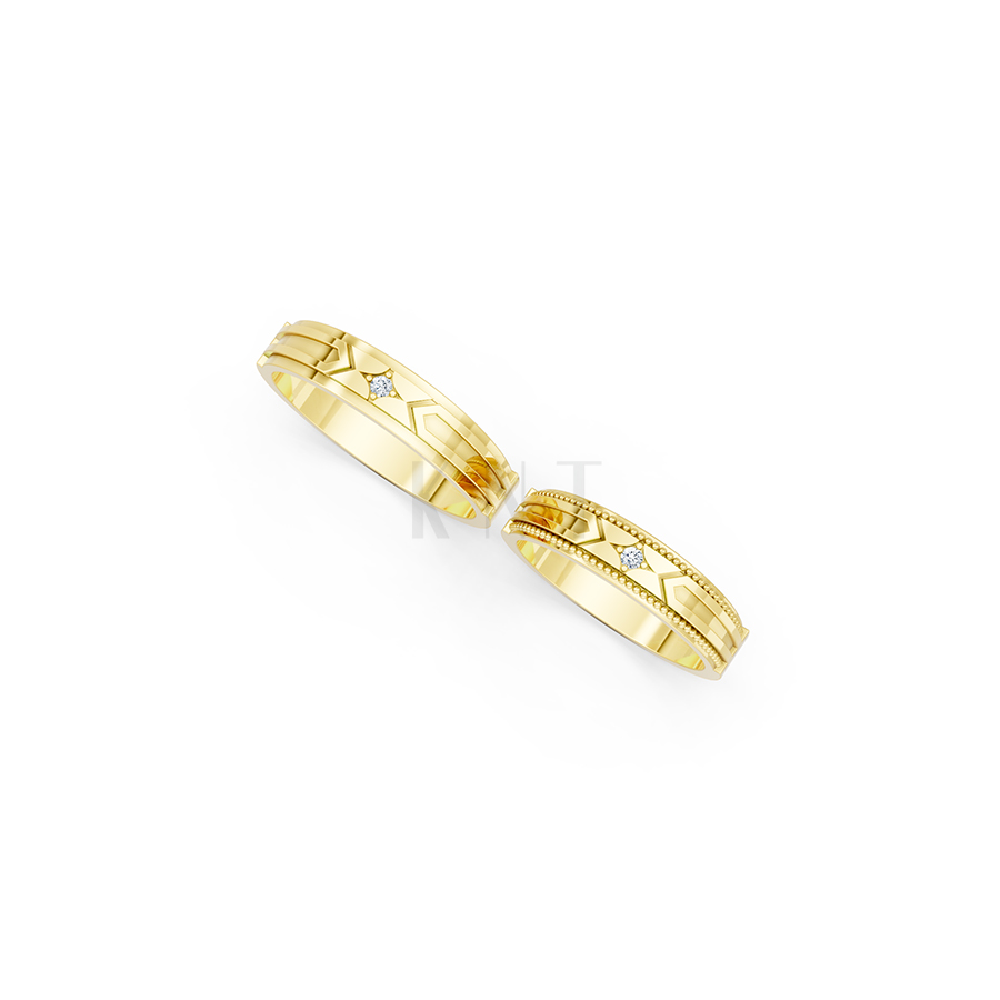 Nhẫn cưới E814 họa tiết mũi tên mạnh mẽ và cá tính màu Vàng Gold vàng 10K/14K/18K/607 đính đá nhỏ, thanh lịch
