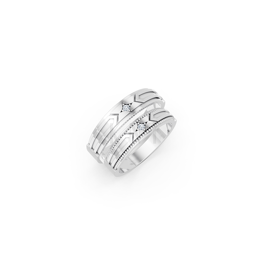 Nhẫn cưới E814 họa tiết mũi tên mạnh mẽ và cá tính màu vàng trắng White Gold kiểu dáng hiện đại, nổi bật