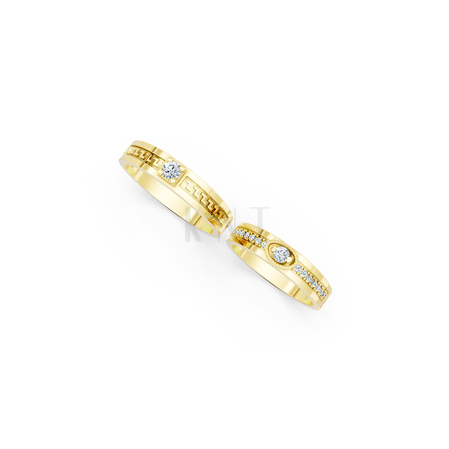 Nhẫn cưới E818 đường nét tinh xảo, đính đá lấp lánh màu Vàng Gold vàng 10K/14K/18K/607 đính đá nhỏ, thanh lịch