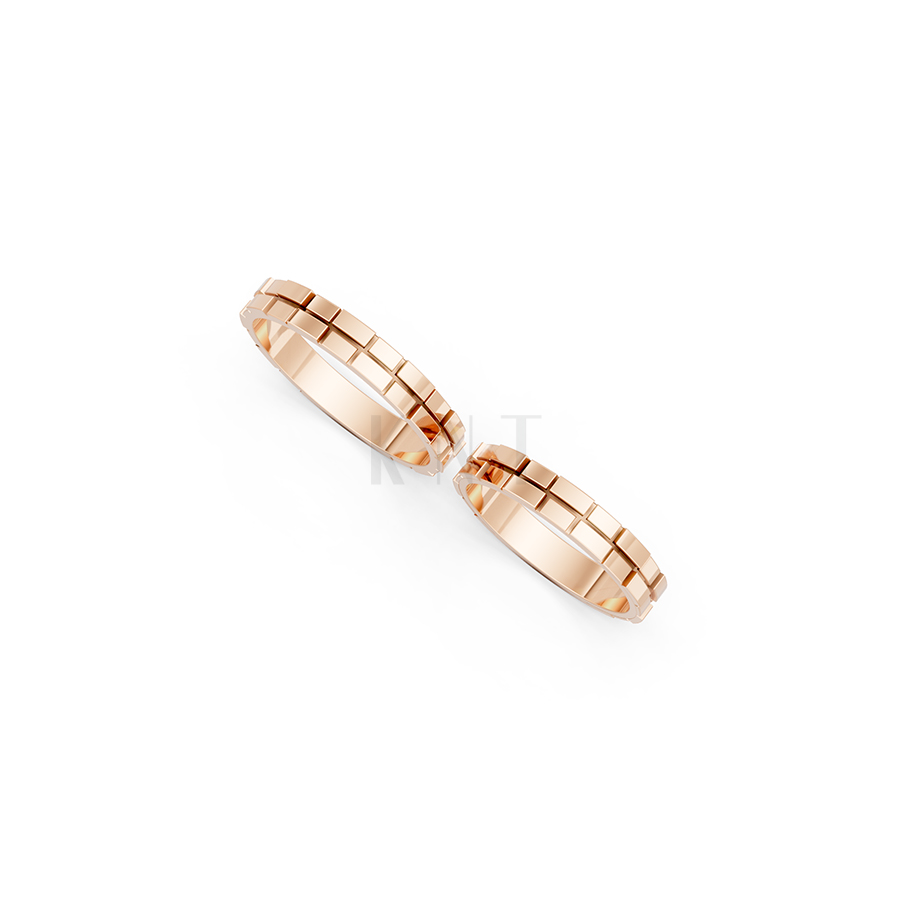 Nhẫn cưới E819 phong cách hiện đại, hình khối vuông màu vàng hồng Rose Gold vàng đẹp, họa tiết hình học, độc đáo