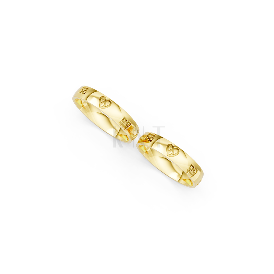 Nhẫn cưới E820 phong cách tối giản, họa tiết trái tim màu Vàng Gold vàng 10K/14K/18K/607 đính đá nhỏ, thanh lịch