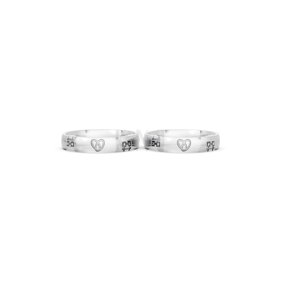 Nhẫn cưới E820 phong cách tối giản, họa tiết trái tim màu vàng trắng White Gold vàng sáng bóng, thiết kế trẻ trung