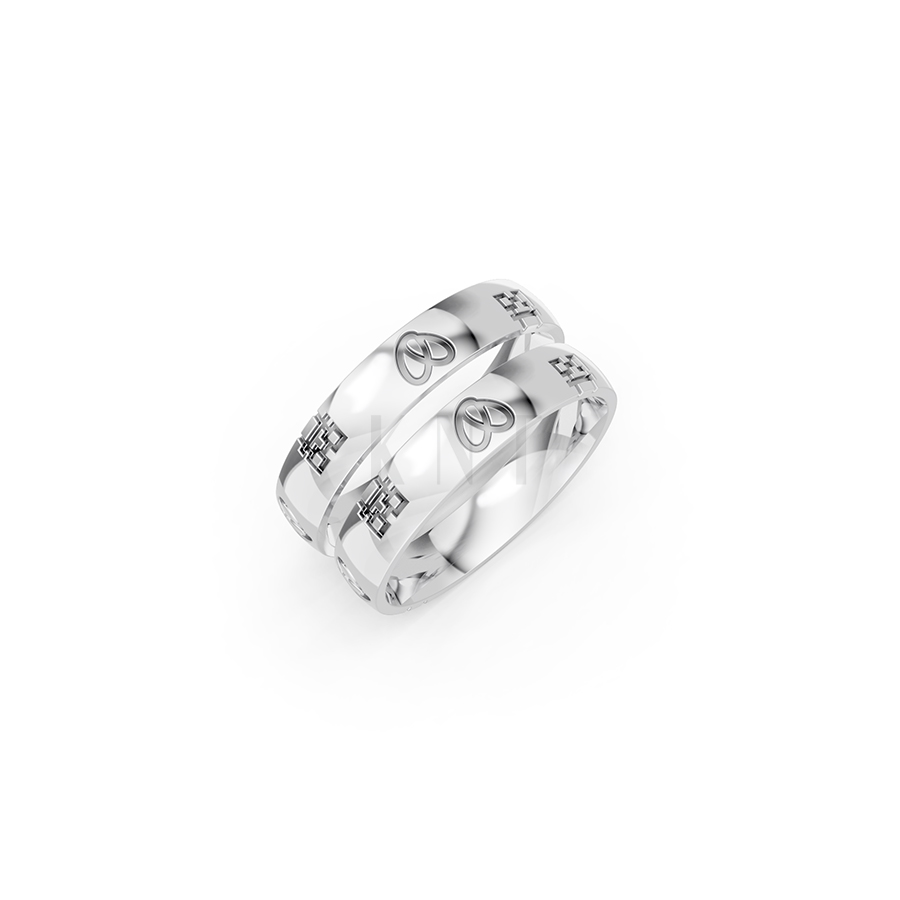 Nhẫn cưới E820 phong cách tối giản, họa tiết trái tim màu vàng trắng White Gold kiểu dáng hiện đại, nổi bật