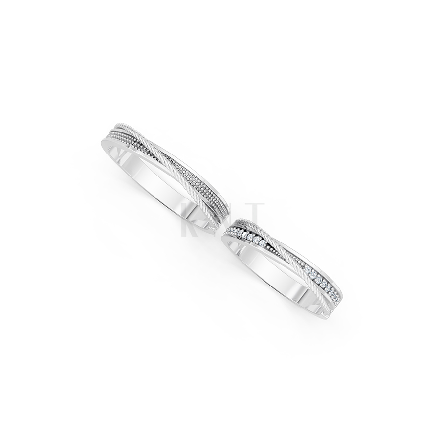 Nhẫn cưới E824 phong cách tinh tế, đá quý lấp lánh màu vàng trắng White Gold vàng sáng, đường nét sắc sảo, tinh tế