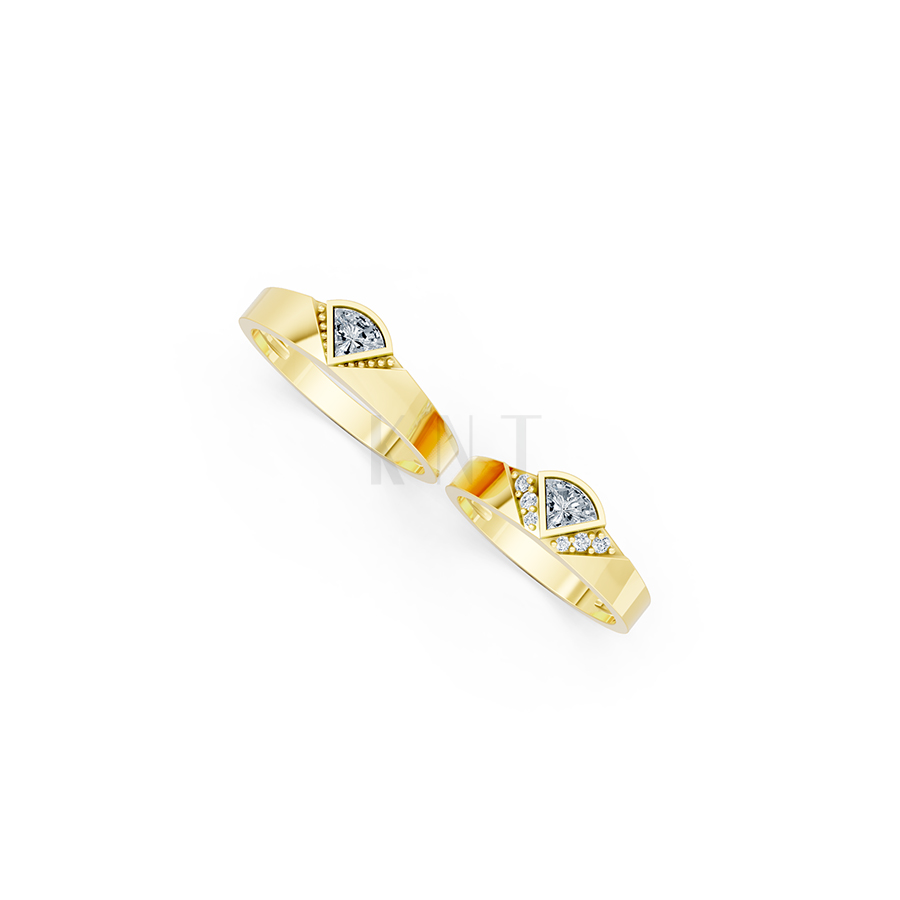 Nhẫn cưới E825 thiết kế hình kim cương dộc đáo, hiện đại màu Vàng Gold vàng 10K/14K/18K/607 đính đá nhỏ, thanh lịch