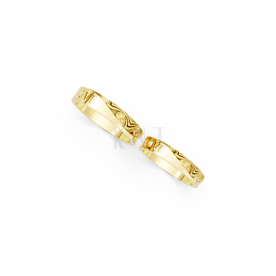 Nhẫn cưới E830 phong cách hiện đại, khắc chữ LOVE tinh tế màu Vàng Gold vàng 10K/14K/18K/607 đính đá nhỏ, thanh lịch