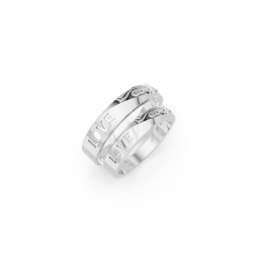 Nhẫn cưới E830 phong cách hiện đại, khắc chữ LOVE tinh tế màu vàng trắng White Gold kiểu dáng hiện đại, nổi bật