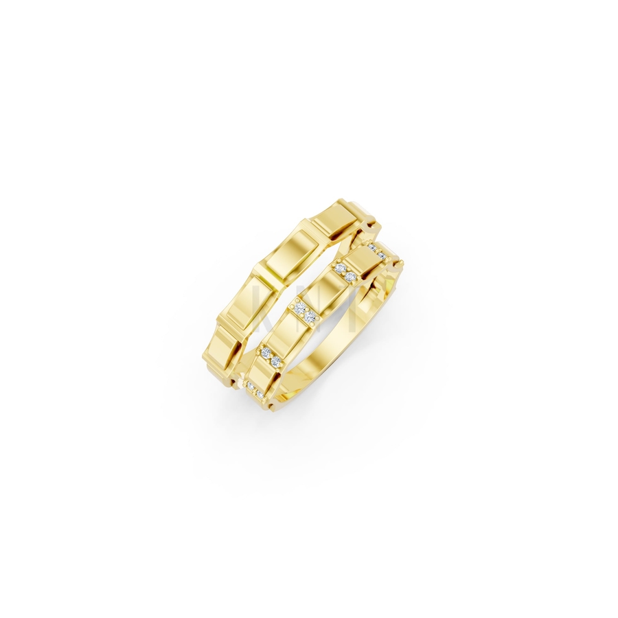 Nhẫn cưới E831 phong cách hiện đại, đính đá đan xen màu Vàng Gold thiết kế tinh tế, sang trọng