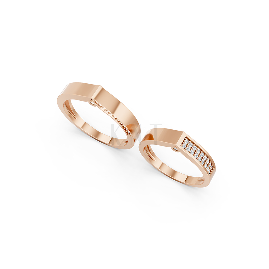 Nhẫn cưới E832 màu vàng hồng Rose Gold vàng đẹp, họa tiết hình học, độc đáo