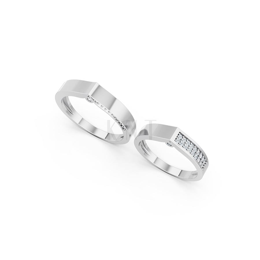 Nhẫn cưới E832 màu vàng trắng White Gold kiểu dáng cá tính, hiện đại