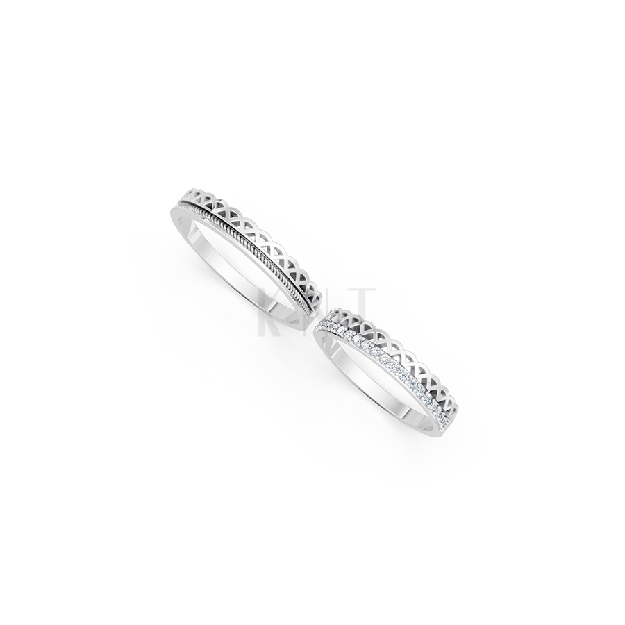Nhẫn cưới E833 phong cách sang trọng, đường nét độc đáo màu vàng trắng White Gold kiểu dáng cá tính, hiện đại
