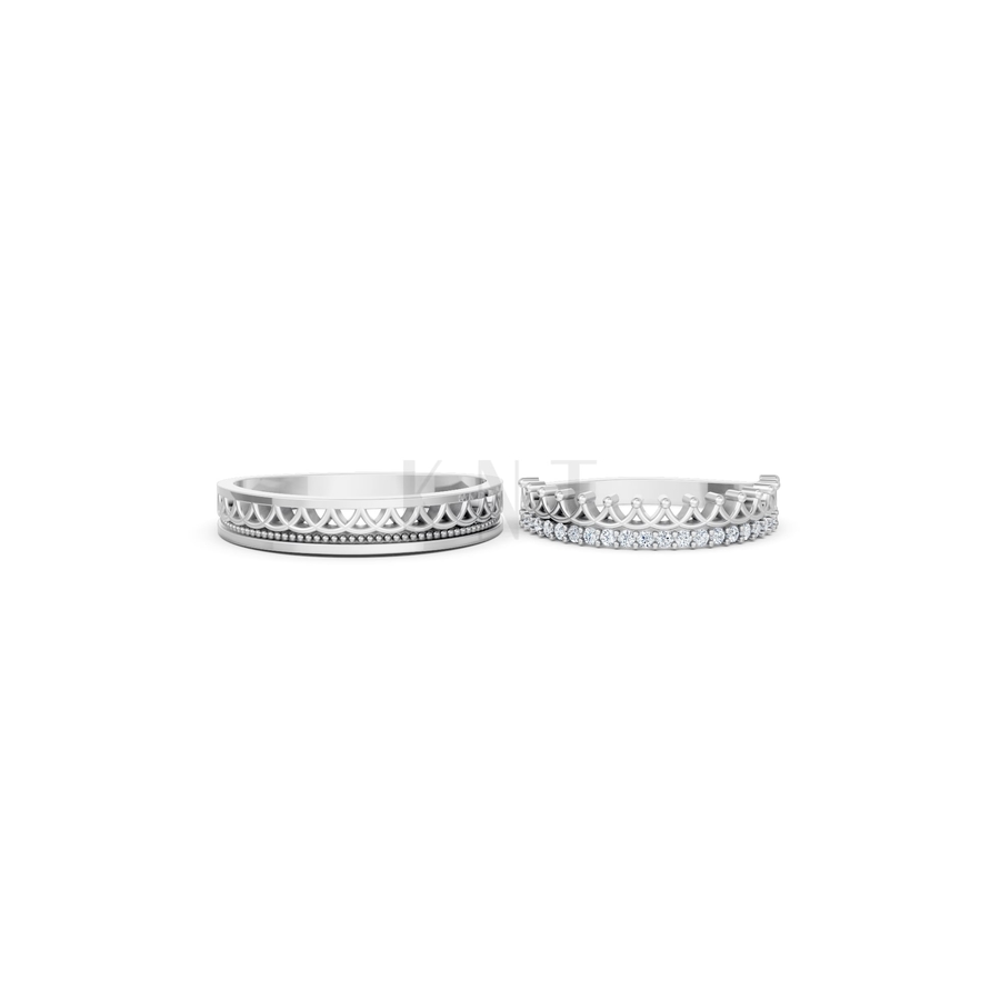 NHẪN CƯỚI E834 màu vàng trắng White Gold vàng sáng, đường nét sắc sảo, tinh tế