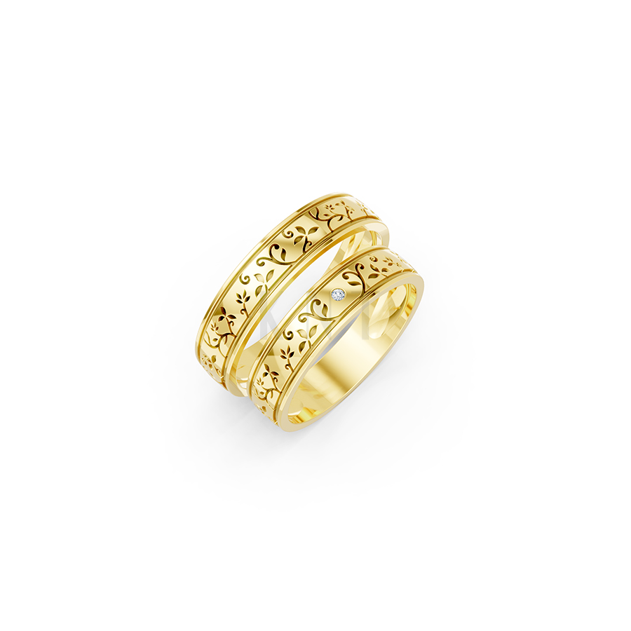Nhẫn cưới E838 họa tiết hoa lá, phong cách cổ điển màu Vàng Gold thiết kế tinh tế, sang trọng