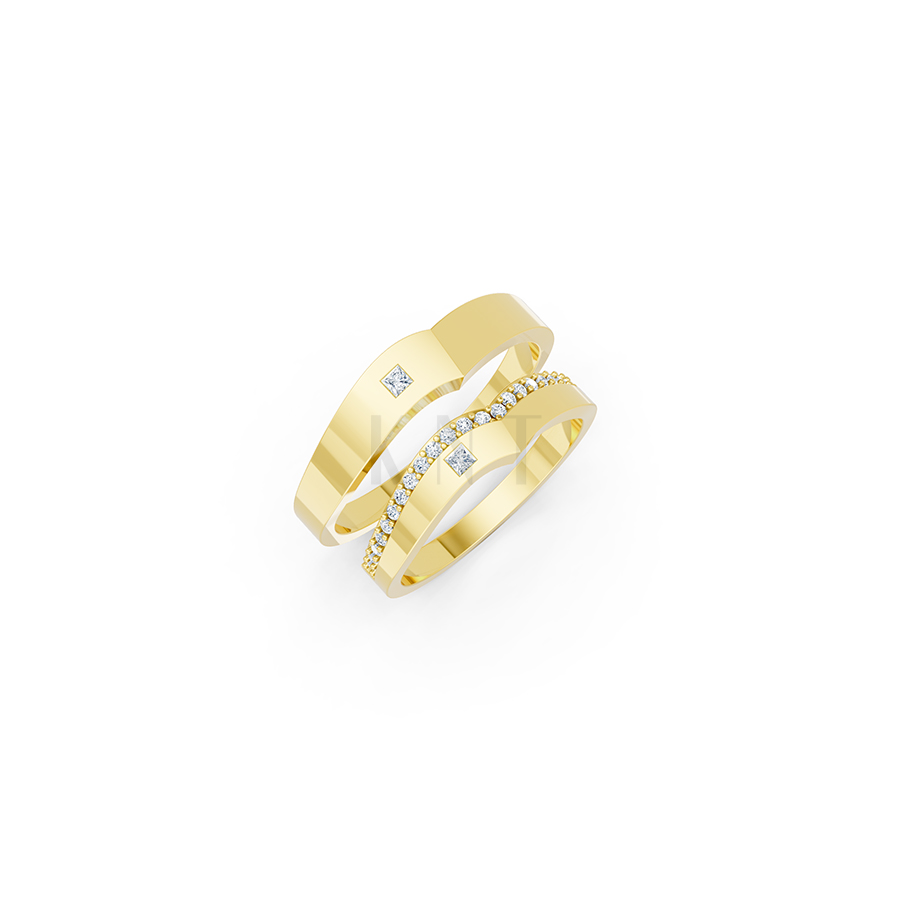 Nhẫn cưới E839 dáng chữ V độc đáo, phong cách hiện đại màu Vàng Gold thiết kế tinh tế, sang trọng