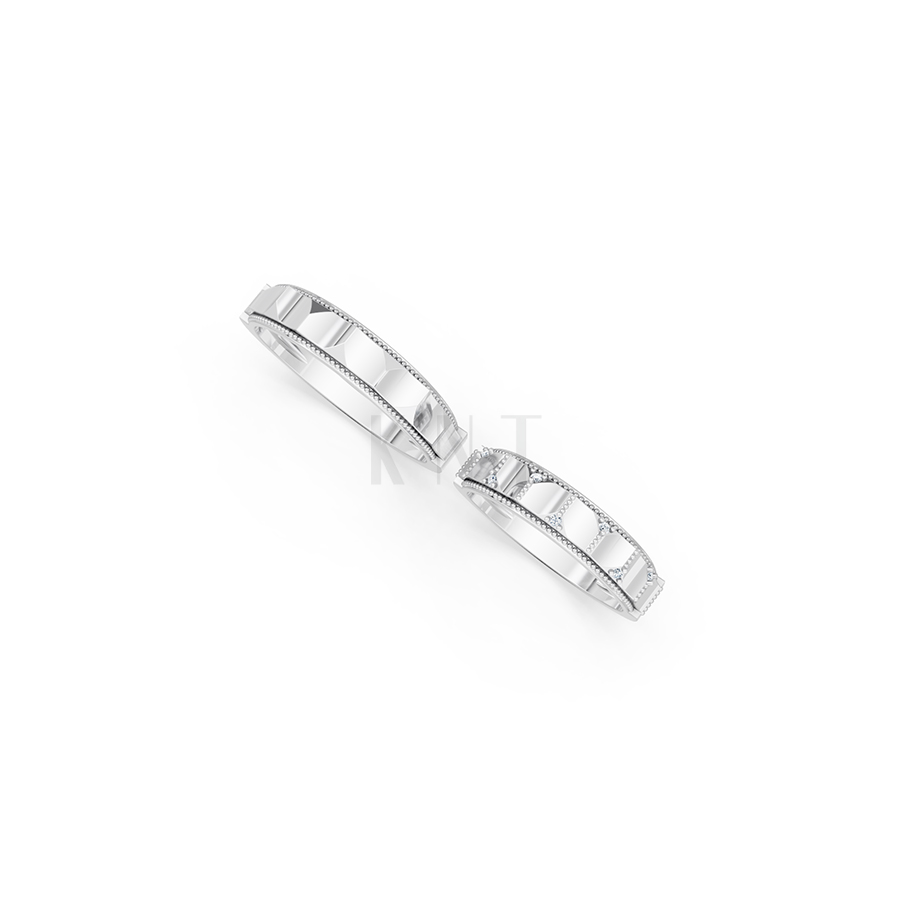 Nhẫn cưới E840 phong cách tối giản, hình khối đa giác màu vàng trắng White Gold kiểu dáng cá tính, hiện đại