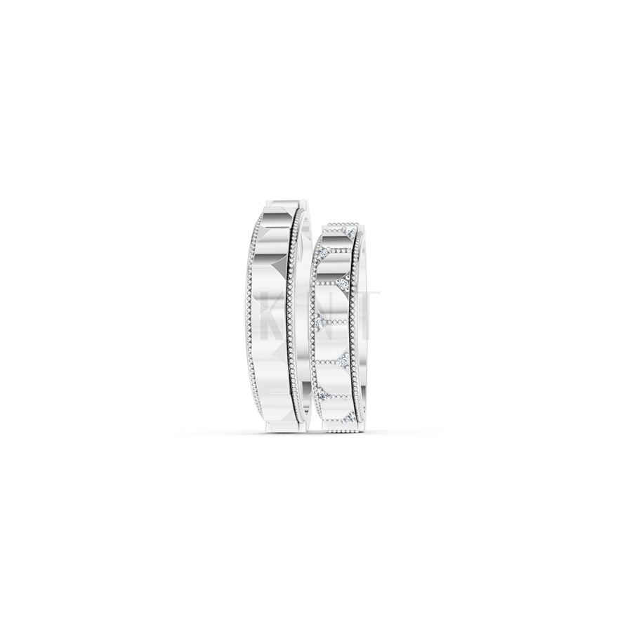 Nhẫn cưới E840 phong cách tối giản, hình khối đa giác màu vàng trắng White Gold vàng sáng bóng, thiết kế trẻ trung