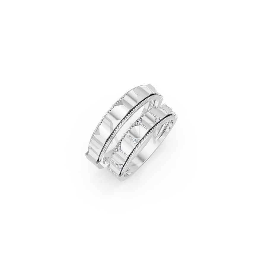Nhẫn cưới E840 phong cách tối giản, hình khối đa giác màu vàng trắng White Gold kiểu dáng hiện đại, nổi bật