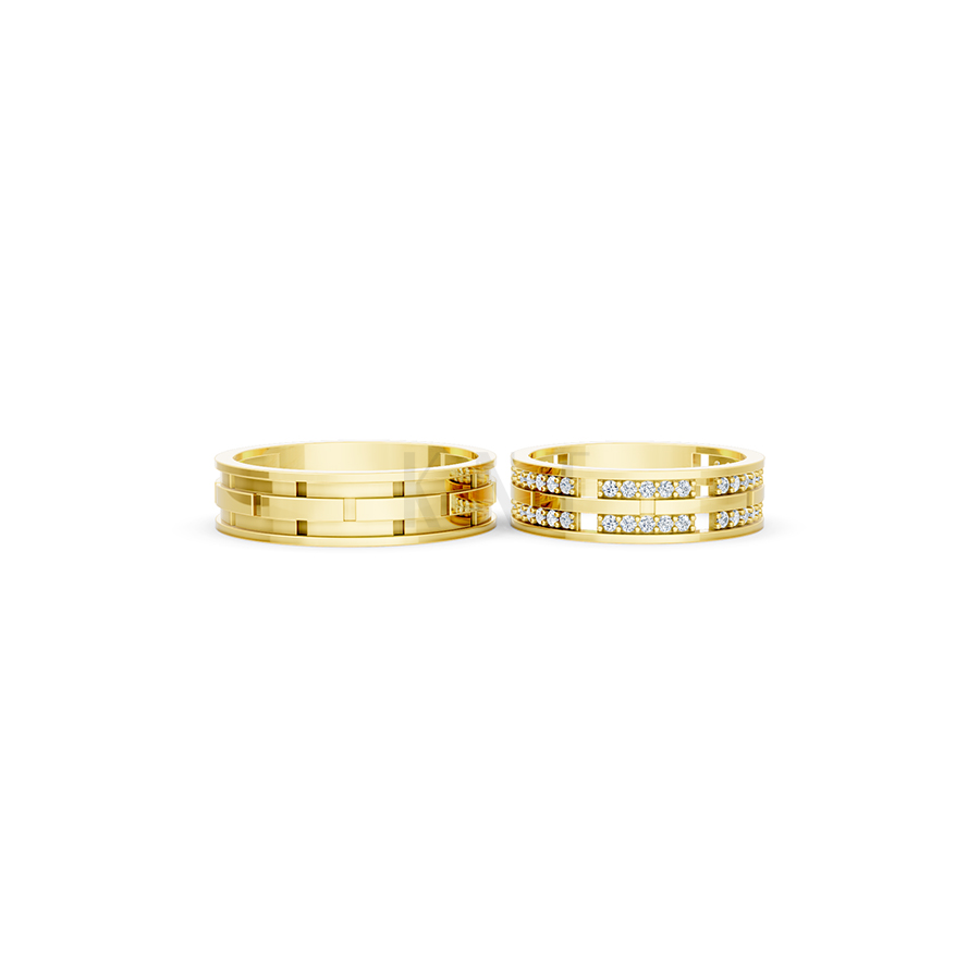 Nhẫn cưới E841 bản nhẫn lớn đính đá lấp lánh, tinh xảo màu Vàng Gold vàng 10K/14K/18K/607 đính đá nhỏ, thanh lịch