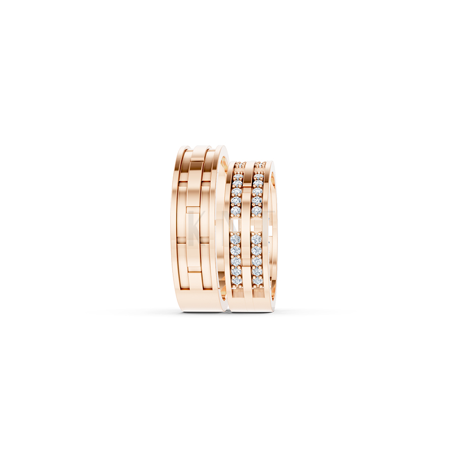 Nhẫn cưới E841 bản nhẫn lớn đính đá lấp lánh, tinh xảo màu vàng hồng Rose Gold thiết kế đối xứng, phong cách, ấn tượng