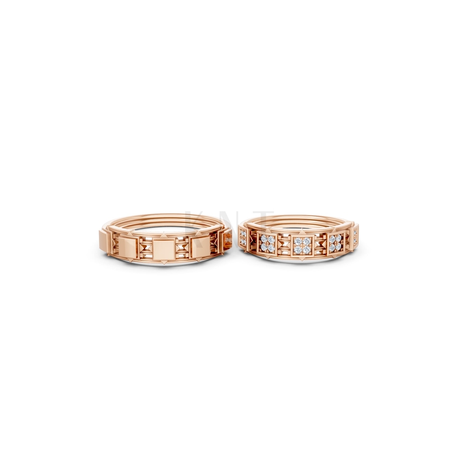 NHẪN CƯỚI E850 màu vàng hồng Rose Gold thiết kế đối xứng, phong cách, ấn tượng