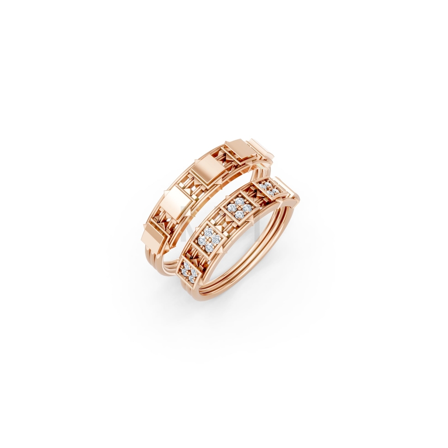 NHẪN CƯỚI E850 màu vàng hồng Rose Gold họa tiết ấn tượng, cá tính