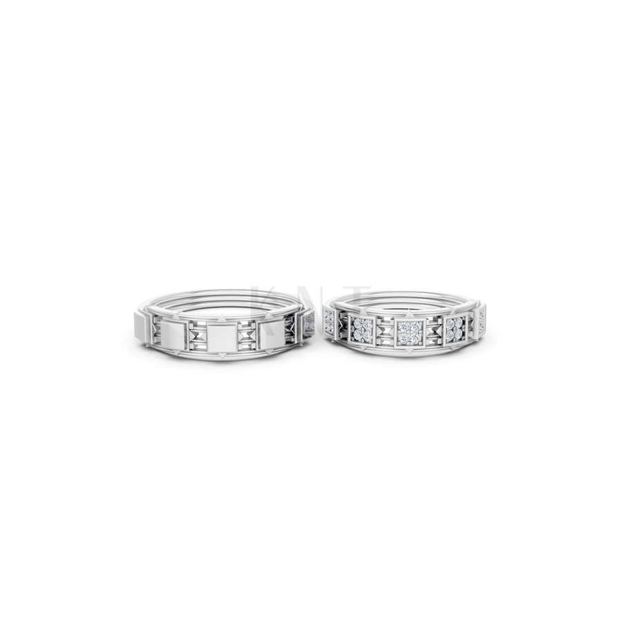 NHẪN CƯỚI E850 màu vàng trắng White Gold vàng sáng bóng, thiết kế trẻ trung